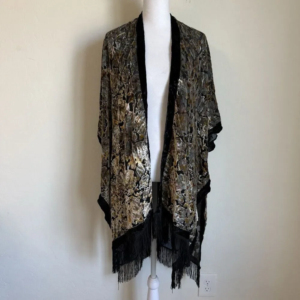 Lovestitch Velvet Burnout Fringe Kimono OS Floral Sheer Whimsigoth Boho Western - Picture 3 of 9